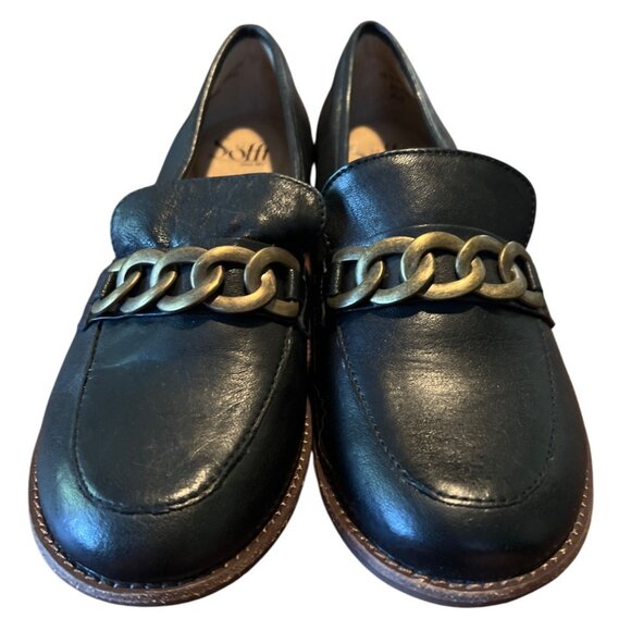 Sofft Nevara Black Leather Loafers With Metal Chain Detail Size 8.5M‎ - Picture 2 of 7